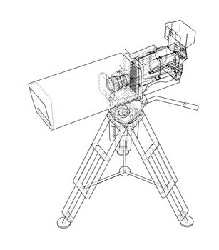 Movie-cinema camera concept. Wire-frame style. 3d illustration