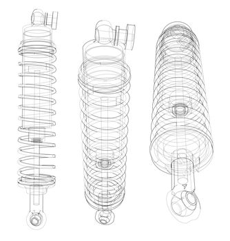 Shock absorber collection outline. Wire-frame style. 3d illustration