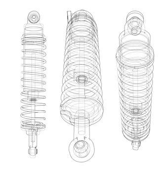 Shock absorber collection outline. Wire-frame style. 3d illustration