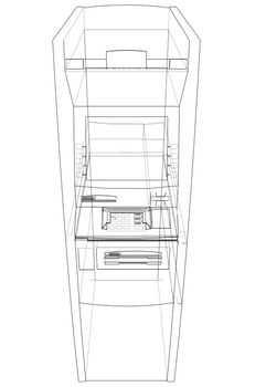 ATM bank cash machine concept. Wire-frame style. 3d illustration