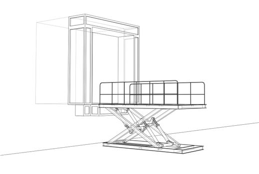 Dock leveler concept. 3d illustration. Wire-frame style