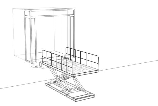 Dock leveler concept. 3d illustration. Wire-frame style