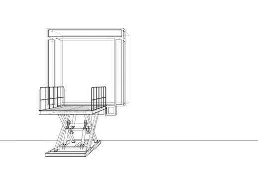 Dock leveler concept. 3d illustration. Wire-frame style