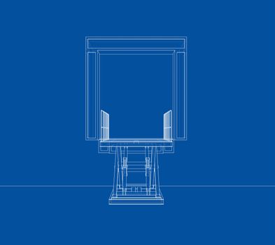 Dock leveler concept. 3d illustration. Wire-frame style