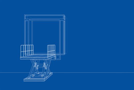 Dock leveler concept. 3d illustration. Wire-frame style