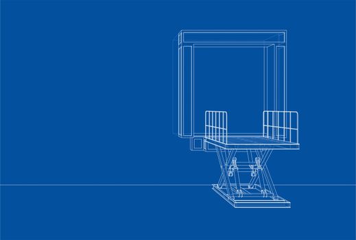 Dock leveler concept. 3d illustration. Wire-frame style