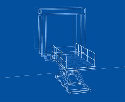 Dock leveler concept. 3d illustration. Wire-frame style