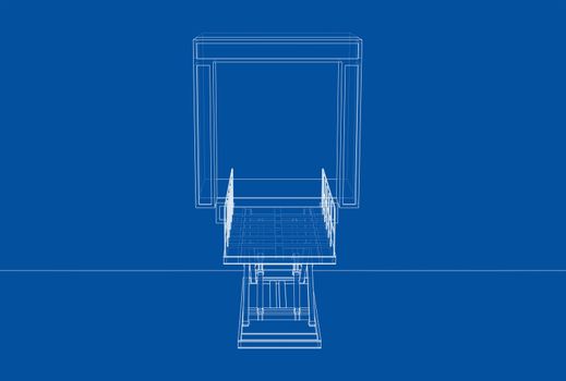 Dock leveler concept. 3d illustration. Wire-frame style