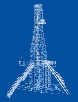Oil rig concept. 3d illustration. Wire-frame style