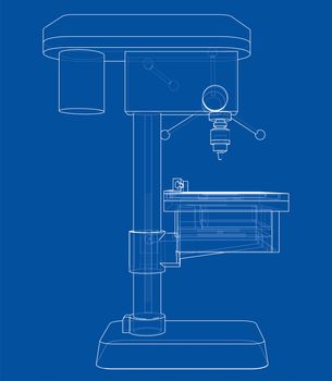 Drilling machine concept. 3d illustration. Wire-frame style