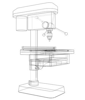 Drilling machine concept. 3d illustration. Wire-frame style