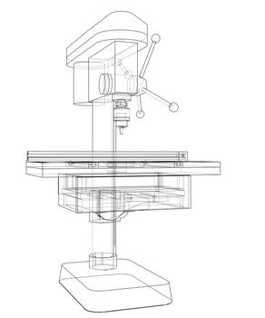 Drilling machine concept. 3d illustration. Wire-frame style