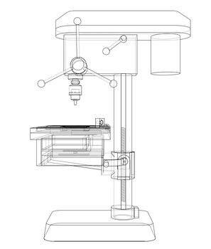 Drilling machine concept. 3d illustration. Wire-frame style