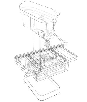 Drilling machine concept. 3d illustration. Wire-frame style