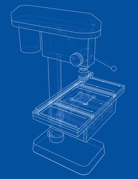 Drilling machine concept. 3d illustration. Wire-frame style