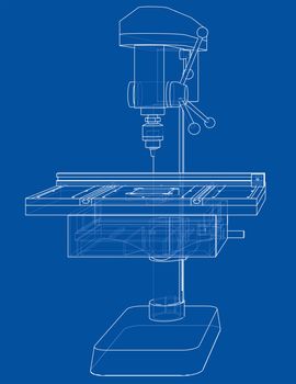 Drilling machine concept. 3d illustration. Wire-frame style