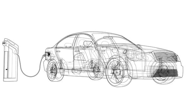 Electric Vehicle Charging Station Sketch. 3d illustration. Wire-frame style