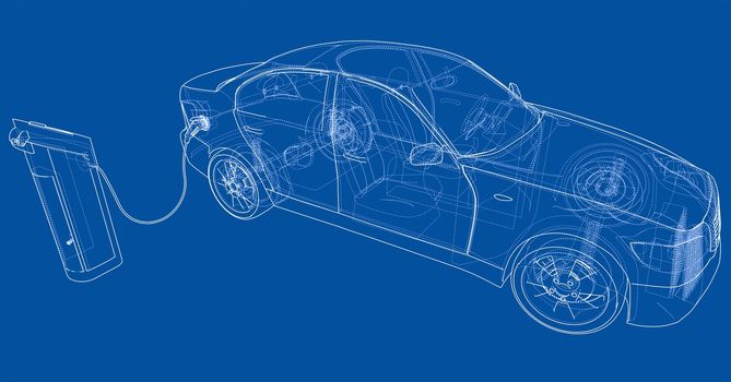 Electric Vehicle Charging Station Sketch. 3d illustration. Wire-frame style