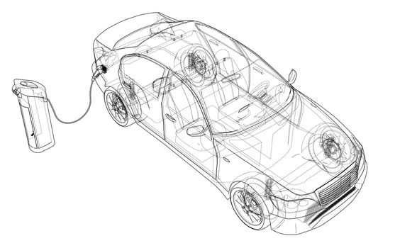 Electric Vehicle Charging Station Sketch. 3d illustration. Wire-frame style