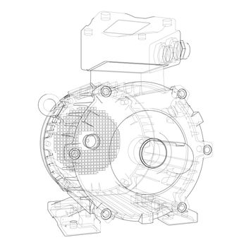 Electric motor outline. 3d illustration. Wire-frame style