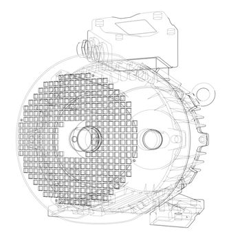 Electric motor outline. 3d illustration. Wire-frame style