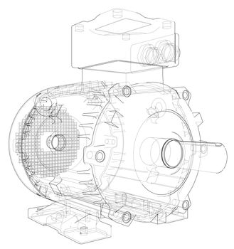 Electric motor outline. 3d illustration. Wire-frame style