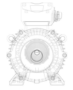 Electric motor outline. 3d illustration. Wire-frame style