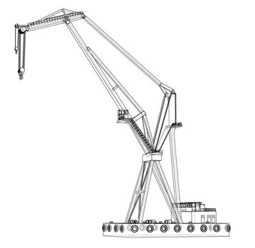 Floating crane. 3d illustration. Blueprint or Wire-frame style