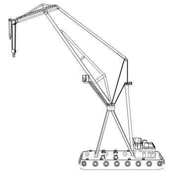 Floating crane. 3d illustration. Blueprint or Wire-frame style