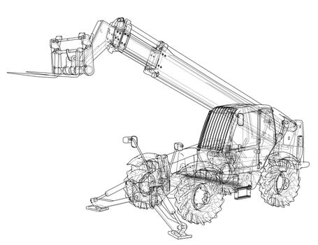 Forklift concept. 3d illustration. Blueprint or Wire-frame style