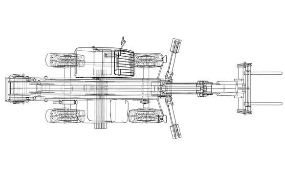 Forklift concept. 3d illustration. Blueprint or Wire-frame style