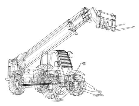 Forklift concept. 3d illustration. Blueprint or Wire-frame style