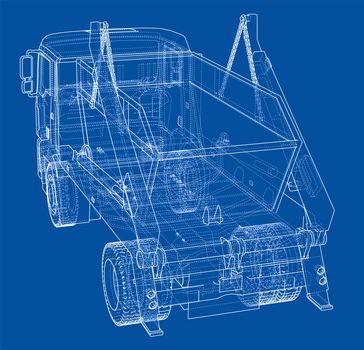 Garbage truck concept. 3d illustration. Wire-frame style