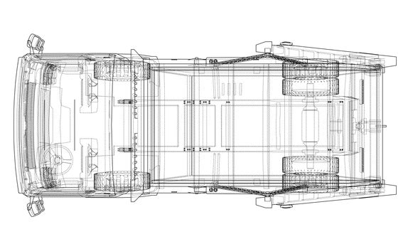 Garbage truck concept. 3d illustration. Wire-frame style