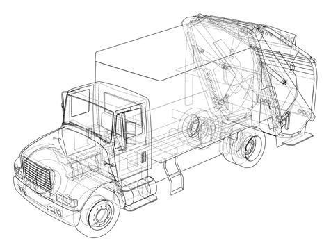 Garbage truck concept. 3d illustration. Wire-frame style