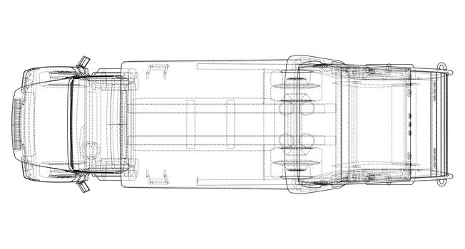 Garbage truck concept. 3d illustration. Wire-frame style