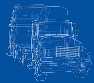 Garbage truck concept. 3d illustration. Wire-frame style