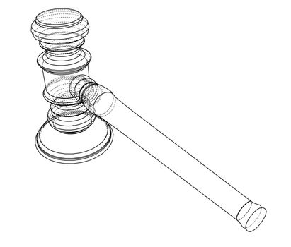 3D outline gavel. 3d illustration. Wire-frame style