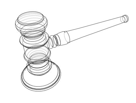 3D outline gavel. 3d illustration. Wire-frame style