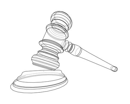 3D outline gavel. 3d illustration. Wire-frame style