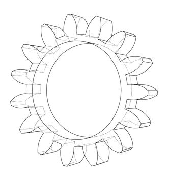 3D gear wheel. 3d illustration. Wire-frame style