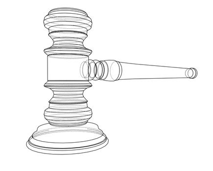 3D outline gavel. 3d illustration. Wire-frame style