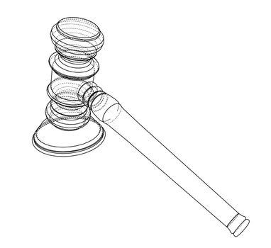 3D outline gavel. 3d illustration. Wire-frame style