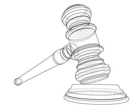 3D outline gavel. 3d illustration. Wire-frame style