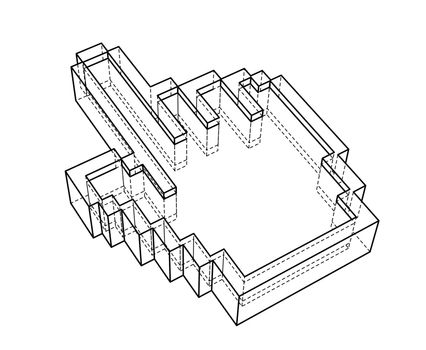 Pointer hand icon. 3d illustration. Wire-frame style