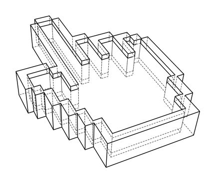 Pointer hand icon. 3d illustration. Wire-frame style