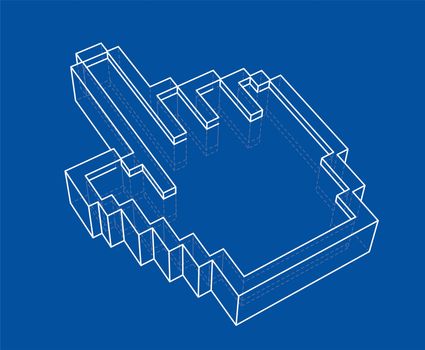 Pointer hand icon. 3d illustration. Wire-frame style