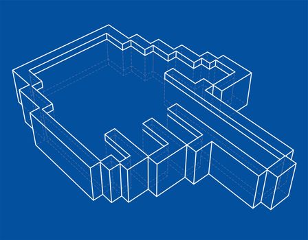 Pointer hand icon. 3d illustration. Wire-frame style