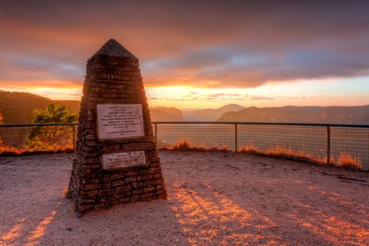 Sunrise skies at Govetts Leap Lookout Blackheath NSW, Australia