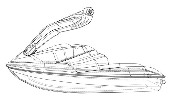 Jet ski sketch. 3d illustration. Wire-frame style